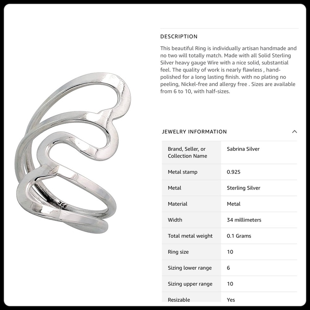 Hand-made “Sabrina Silver” Sterling Silver Ring